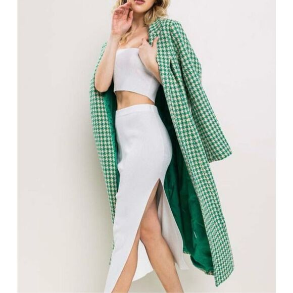 Green Houndstooth Jacket Coat - Picture 3 of 6